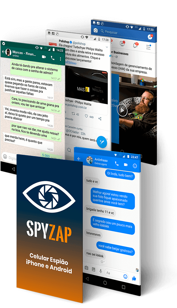 SpyZap - Exemplos de conversas comprometedoras - Espião de Celular iPhone e Android